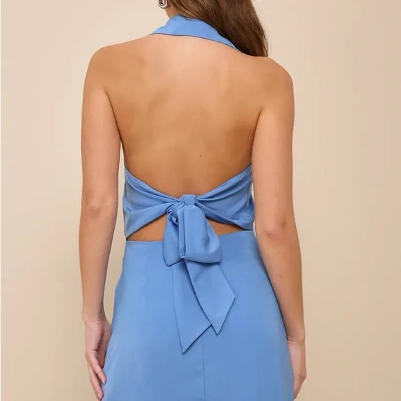 Lulus Extremely Chic Blue Collared Tie-Back Button-Up Mini Dress Size Small - Picture 2 of 9